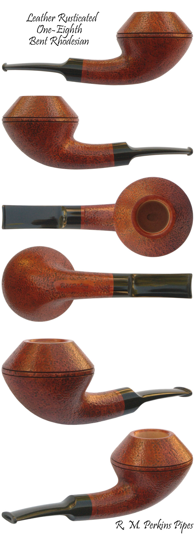 Leather Rusticated 1/8 Bent Rhodesian Smoking Pipe